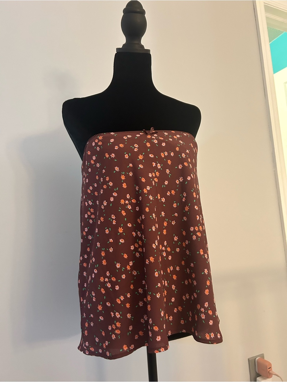 Maroon Floral Strapless Top